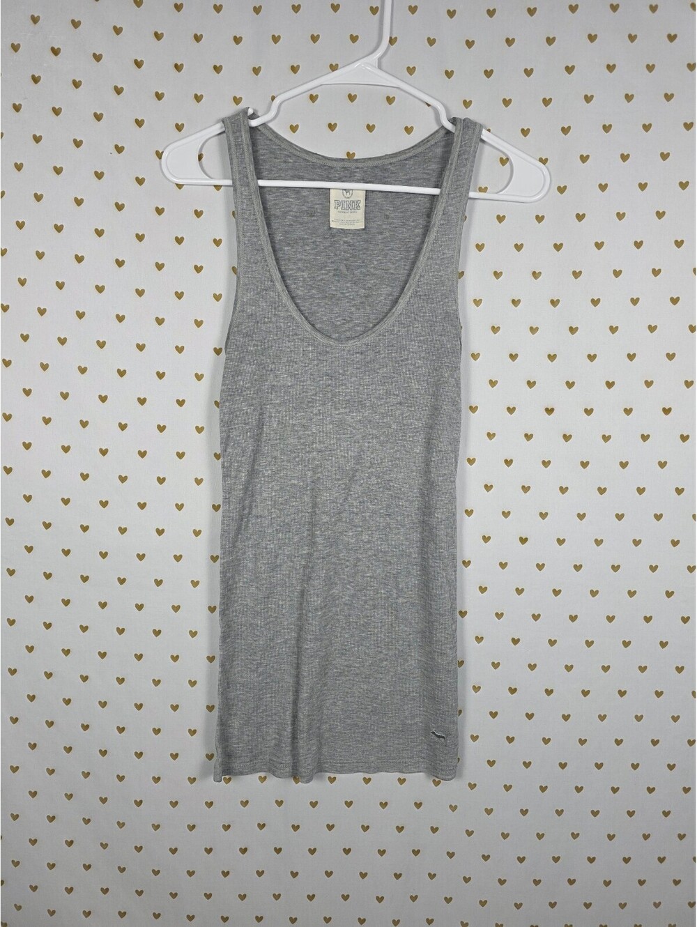 Victorias Secret PINK Vintage Grey Ribbed Tank Top Y2k Small